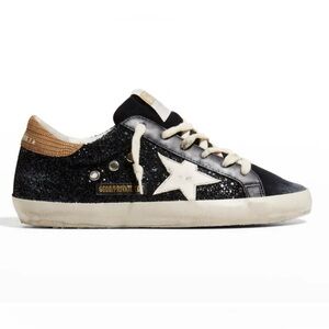 GOLDEN GOOSE- SUPERSTAR NAVY SEQUIN TAN LIZARD WHITE STAR WOMENS 40